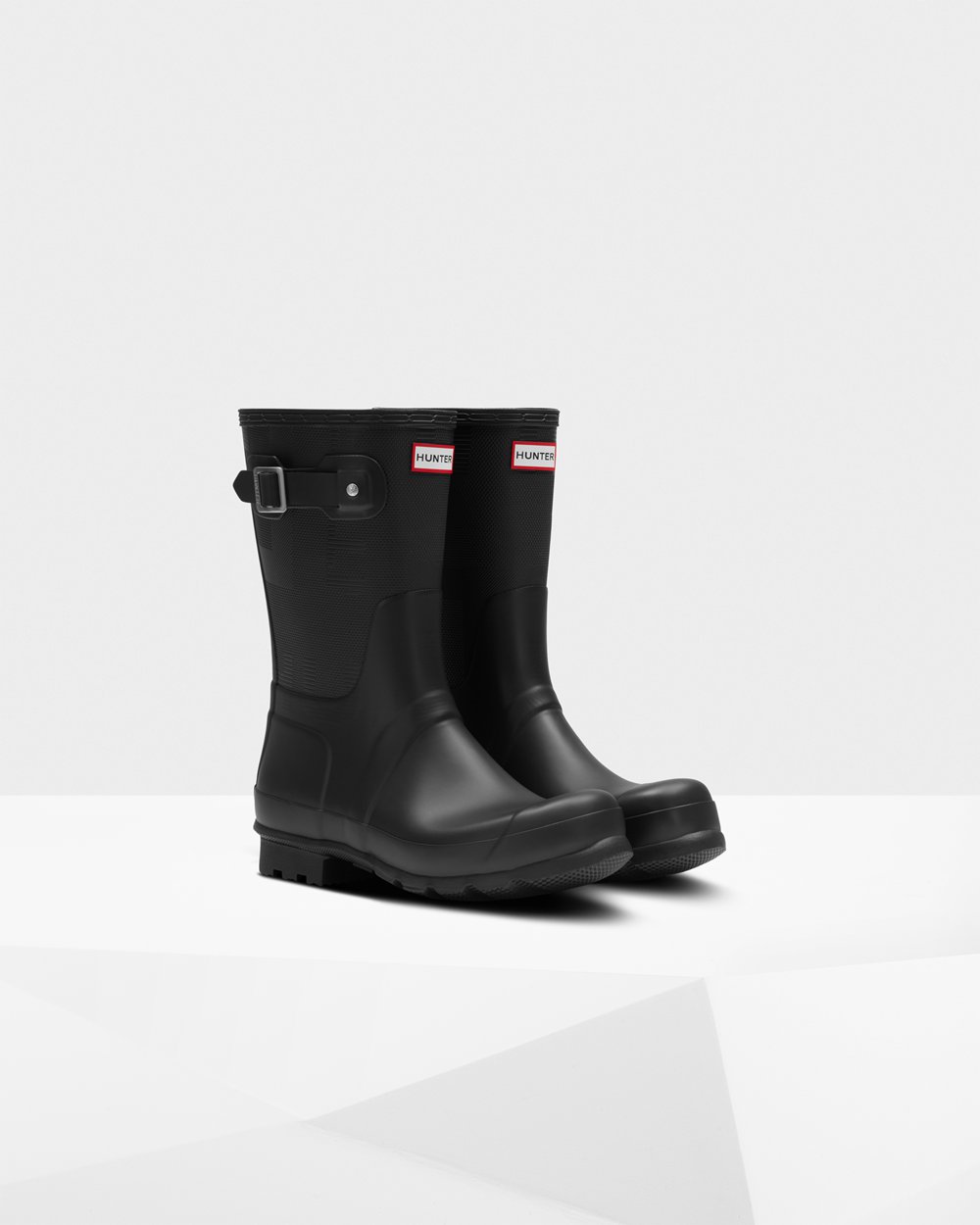 Hunter Original Exploded Logo Texture Short Rain Boots - Sale Clearance Mens Black - QJNXMG906